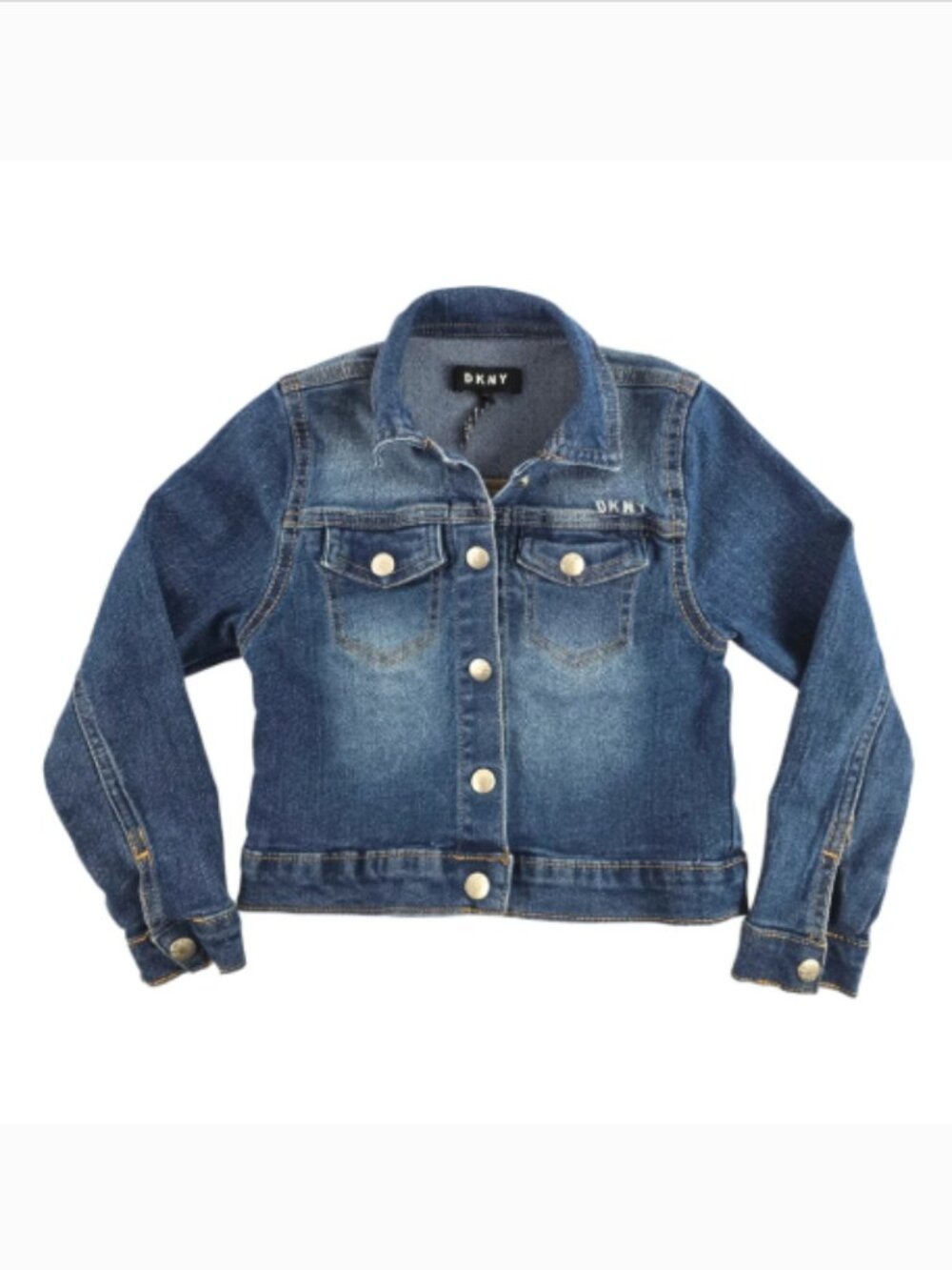 DKNY, Girls Dark Wash Denim Jacket, Snap Closure, – Size 6, Youth